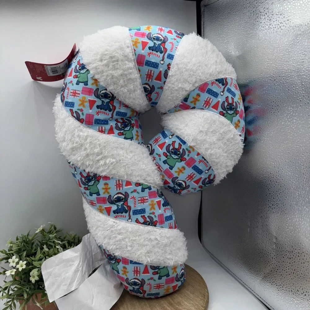 NWT Disney Stitch Candy Cane Shaped Pillow 18